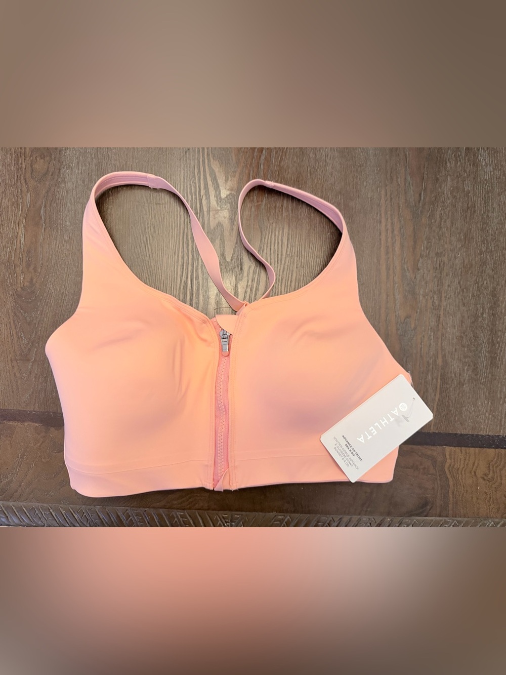 NWT ATHLETA Advance Zip Front Bra Sz 36D Peach Orange